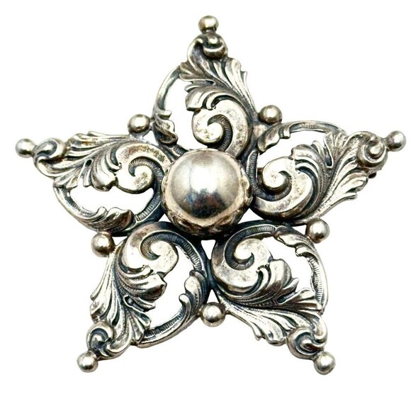 Vintage Antique Gugliemo Cini Sterling Silver Ornate Star Brooch Pin - Picture 1 of 6